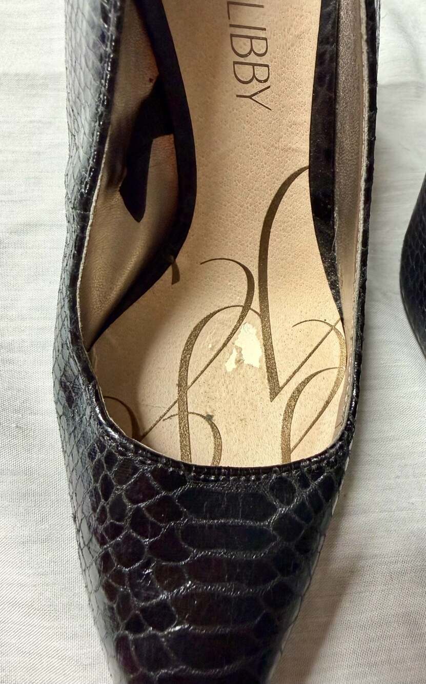 Sam & Libby Black Faux Snake Skin Pointed Toe Stiletto Pumps - Picture 10 of 10